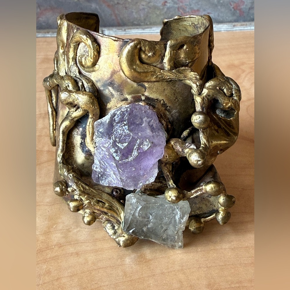 Brutalist, vintage, signed Carvalhu Rio, very heavy, unique, amethyst bracelet